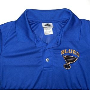 NHL St. Louis Blues Polyester Blue Button-Up Short-Sleeves Polo Shirt - Small